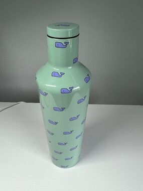 EUC Corkcicle X Vineyard Vines 25 oz Light Green Canteen with Purple Whales